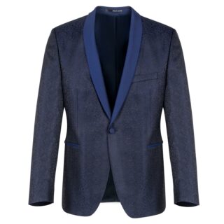 Men Prince Oliver Σμόκιν-Tuxedo Μπλέ Μπροκάρ 100% Wool Touch (Modern Fit) 3