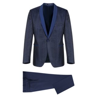 Men Prince Oliver Σμόκιν-Tuxedo Μπλέ Μπροκάρ 100% Wool Touch (Modern Fit)