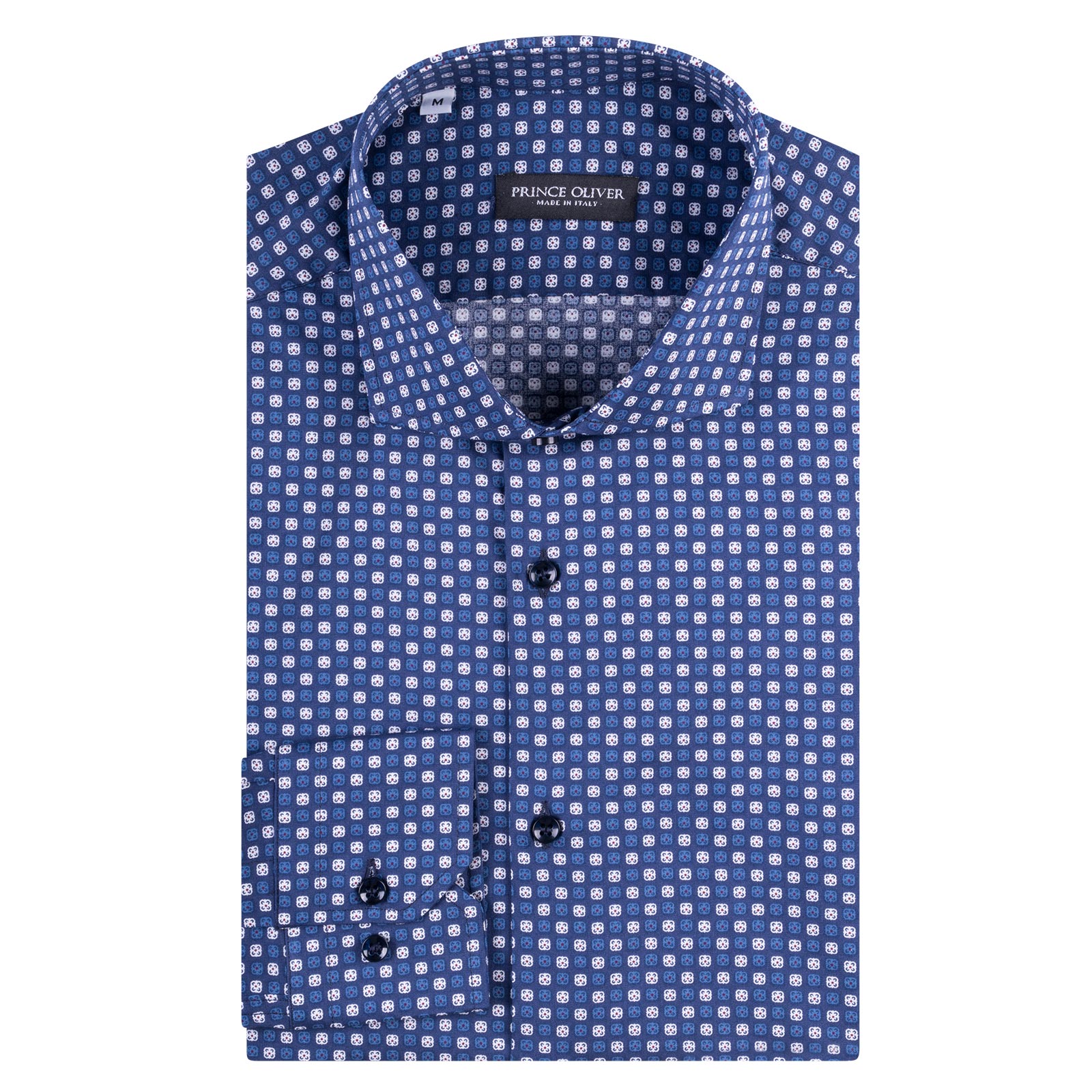Prince Oliver Prince Oliver Πουκάμισο Μπλε Σκούρο με Σχέδιο 100% Cotton (Modern Fit) Outlet