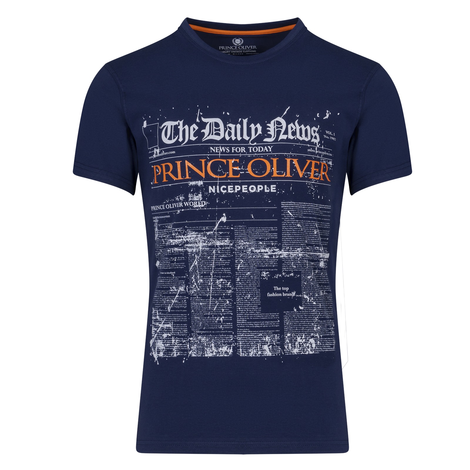 Men > Ένδυση > Ανδρικά T-Shirts Prince Oliver T-Shirt Μπλε Σκούρο με Στάμπα Daily News (Modern Fit)