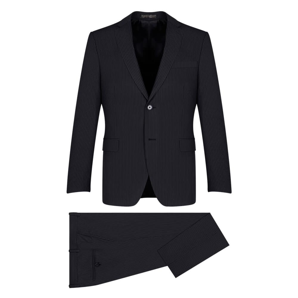 Men Prince Oliver Κοστούμι Μαύρο Ριγέ 100% Wool Touch (Modern Fit) 5
