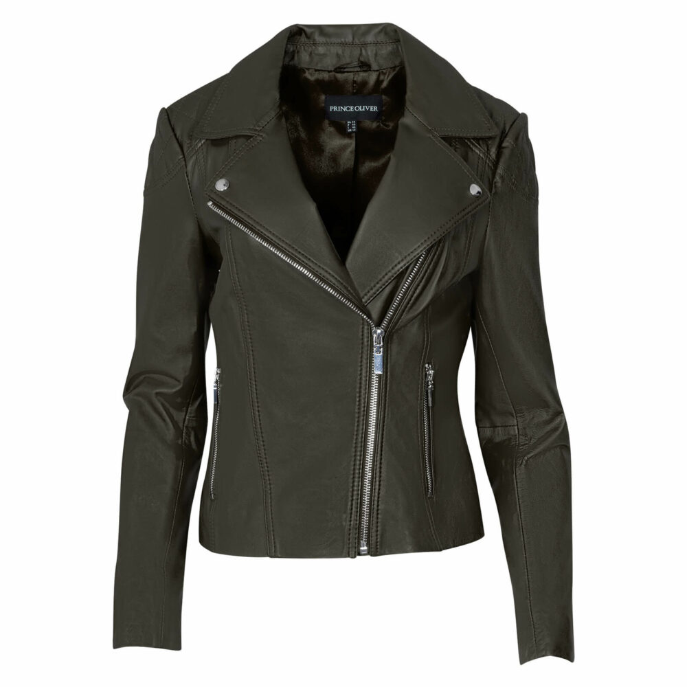 Prince Oliver Dark Olive Green Leather Jacket 100% Leather