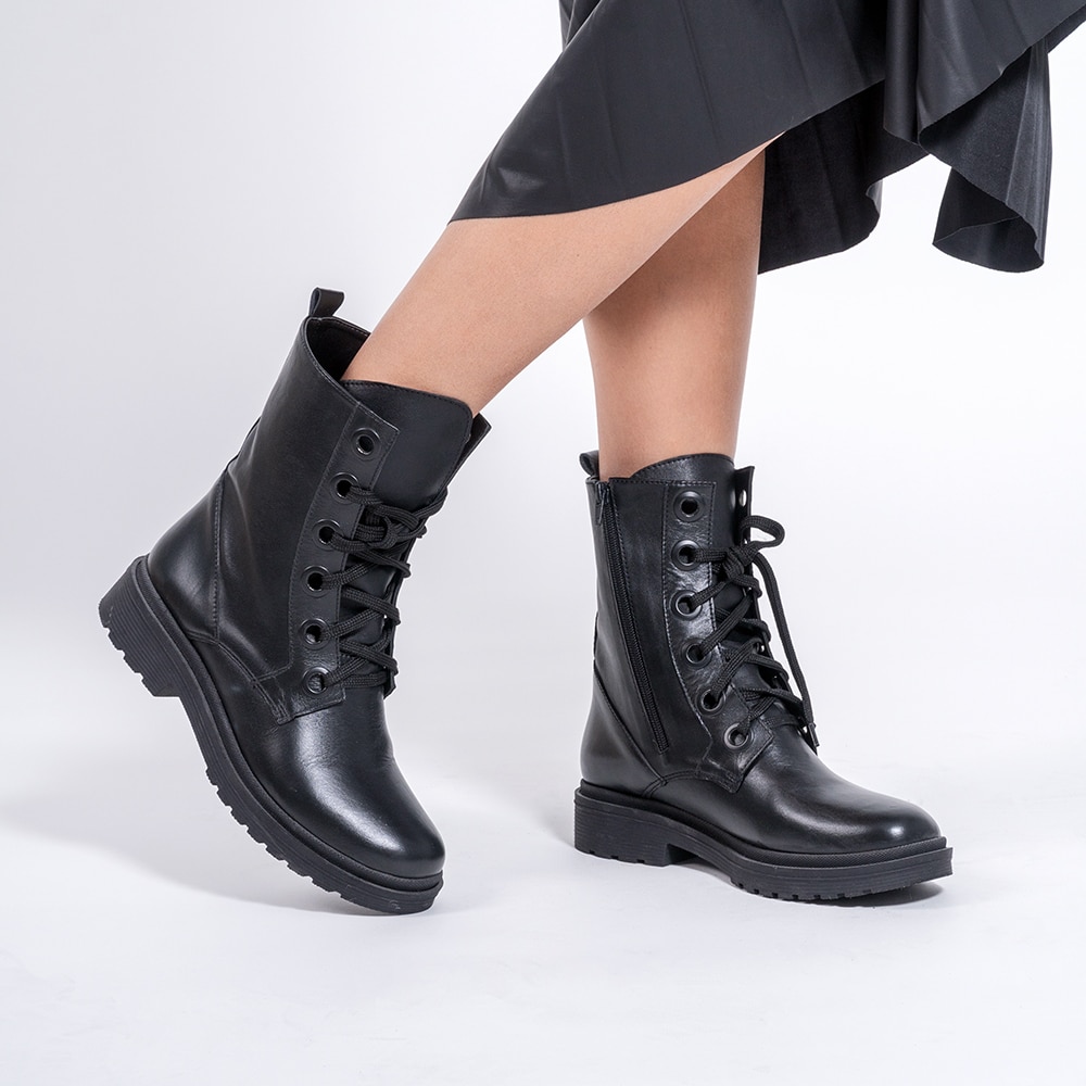 Casual Μαύρα Biker Boots 100% Leather 7