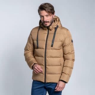 Men Fashion Puffer Jacket Μπουφάν Μπεζ (Σαμπανί) με Αποσπώμενη Κουκούλα (Modern Fit) 2
