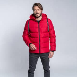 Men Fashion Puffer Jacket Μπουφάν Κόκκινο με Αποσπώμενη Κουκούλα (Modern Fit) 2