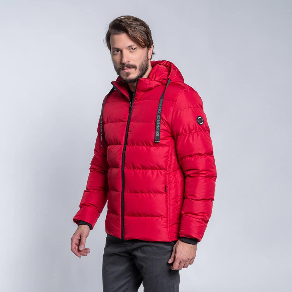 Men Fashion Puffer Jacket Μπουφάν Κόκκινο με Αποσπώμενη Κουκούλα (Modern Fit) 14