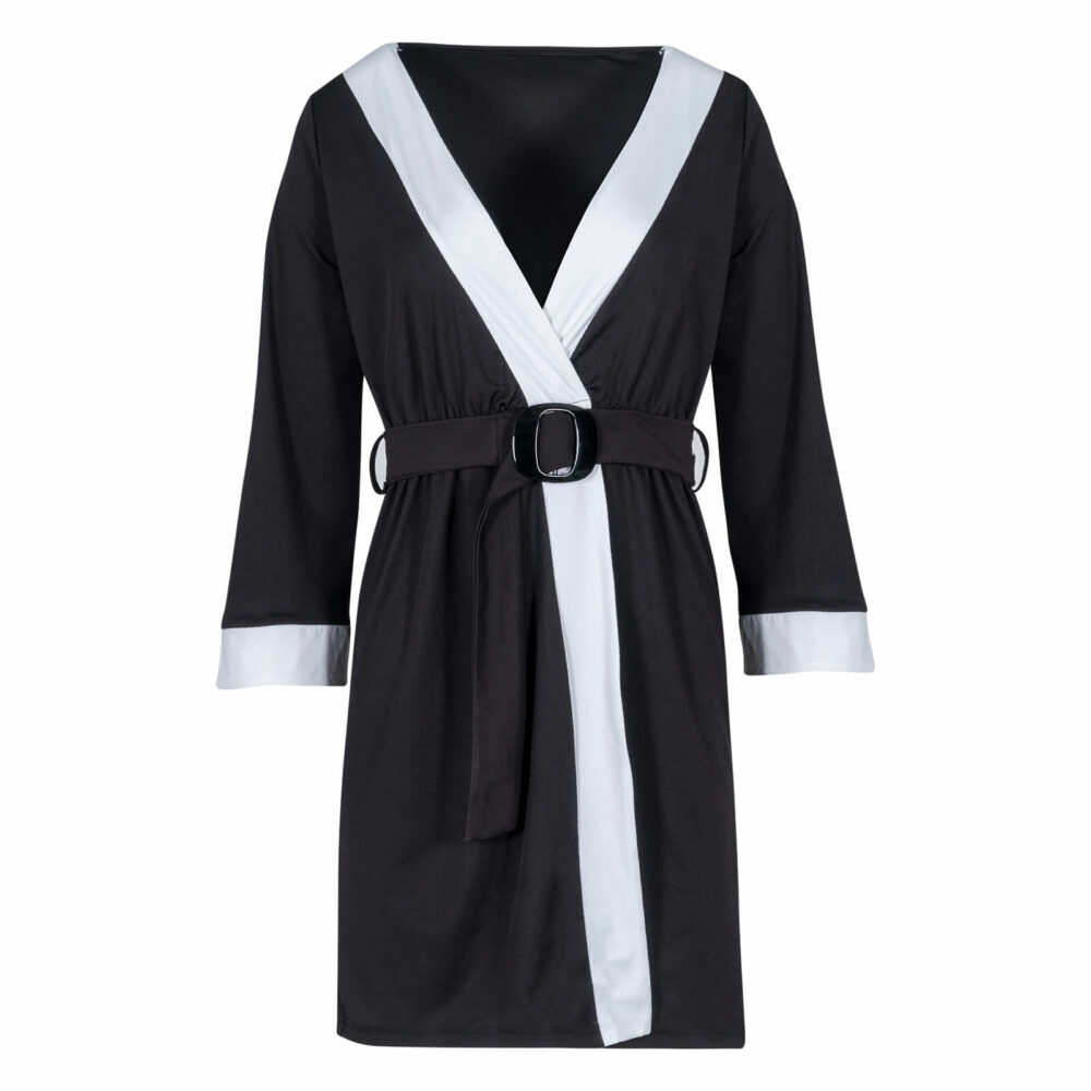 Outlet Φόρεμα μαύρο κρουαζέ με λευκές λεπτομέρειες 7