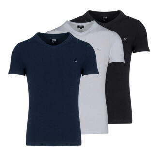 Men Σετ 3 T-shirt all seasons V- Neck μπλε σκούρο/λευκό/μαύρο Cotton Stretch (Comfort Fit)