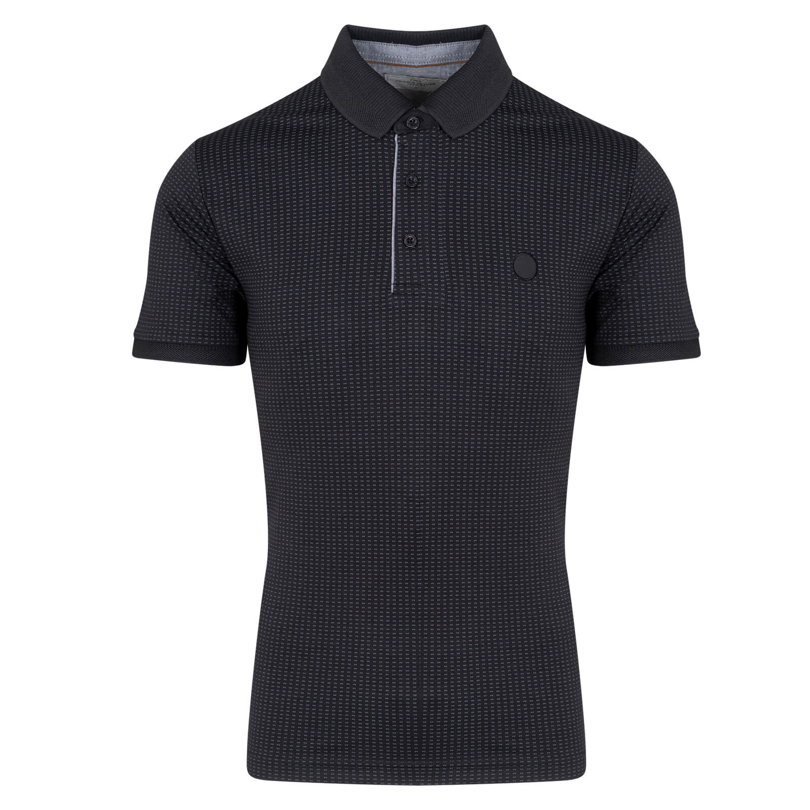 Prince Oliver Premium Polo Μαύρο με Μικροσχέδιο 100% Cotton (Modern Fit)
