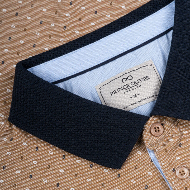 Men Prince Oliver Premium Polo Μπεζ με Μικροσχέδιο 100% Cotton (Modern Fit) 3