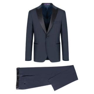 Men Prince Oliver Σμόκιν-Tuxedo Μπλε Σκούρο με Peak Σατέν Πέτο Finest Wool (Modern Fit)