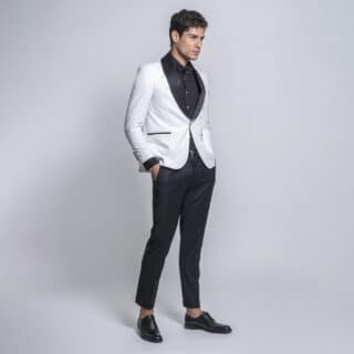 Clothing Prince Oliver White/Black Tuxedo with Shawl Satin Lapel (Modern Fit)