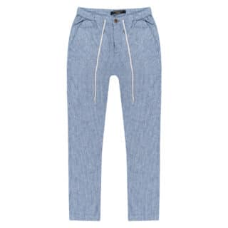 Linen Collection Prince Oliver Joggers Παντελόνι Σιέλ Ριγέ 24h Comfort (Modern Fit) 3