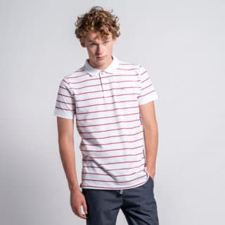 Clothing Essential White Polo Pique Shirt with Red Stripes 100% Cotton (Modern Fit)