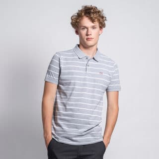 Clothing Essential Grey Polo Pique Shirt with White Stripes 100% Cotton (Modern Fit)