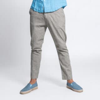 Linen Collection Prince Oliver Joggers Παντελόνι Γκρι Ανοιχτό Ριγέ 24h Comfort (Modern Fit)