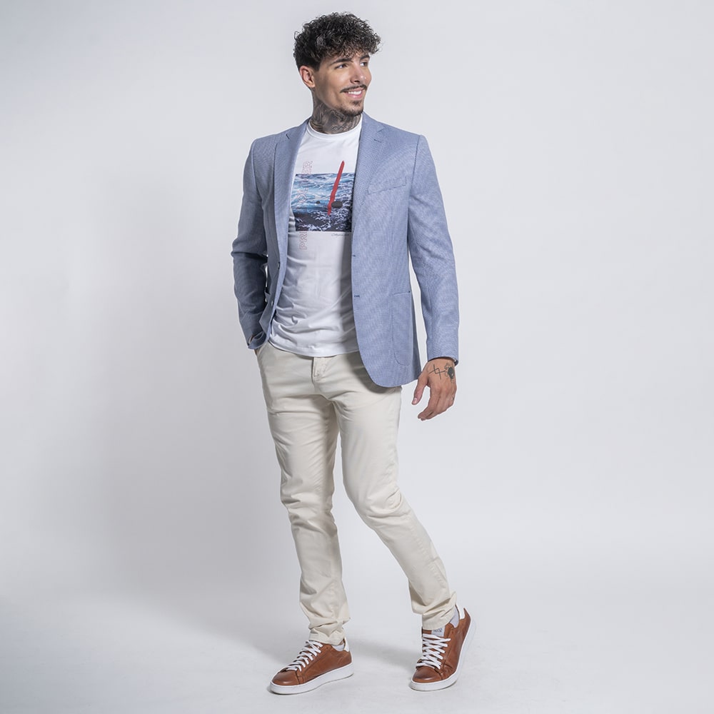 Prince Oliver Premium Light Chino Εκρού με Απαλή Ρίγα (Modern Fit)