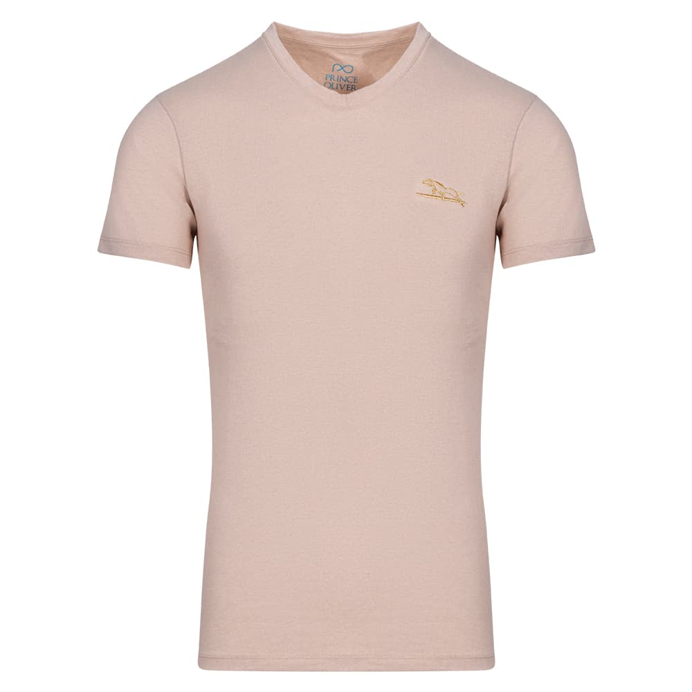 Men Prince Oliver T-Shirt Eco Μπεζ V-Neck (Modern Fit) 7