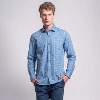Clothing Prince Oliver Blue Shirt with Micro Design (Modern Fit)