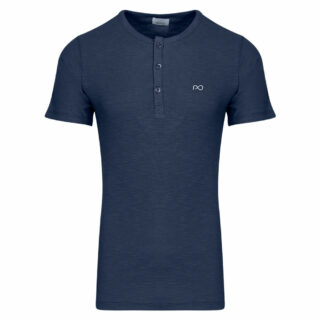 Men Prince Oliver T-Shirt Henley Mπλε 100% Cotton (Modern Fit) 3