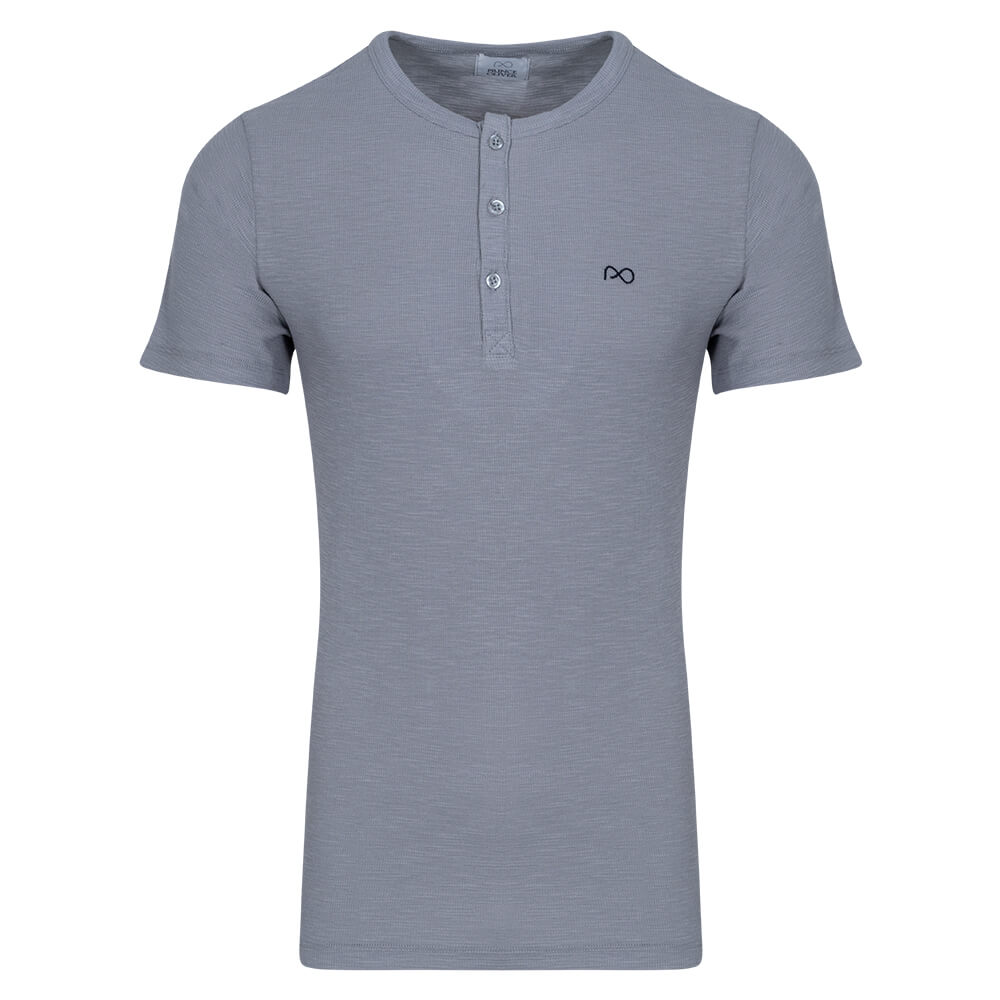Men Prince Oliver T-Shirt Henley Γκρι 100% Cotton (Modern Fit) 6
