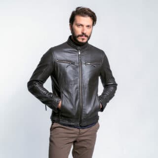 Men Prince Oliver Racer Jacket Καφέ 100% Leather (Modern Fit)