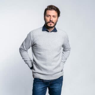 Clothing Prince Oliver Grey Round Neck Sweater (Modern Fit)
