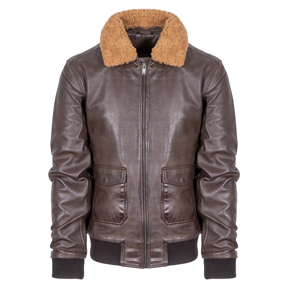 Prince Oliver Δερμάτινο Μπουφάν Καφέ Aviator 100% Leather Jacket (Modern Fit) New Arrival