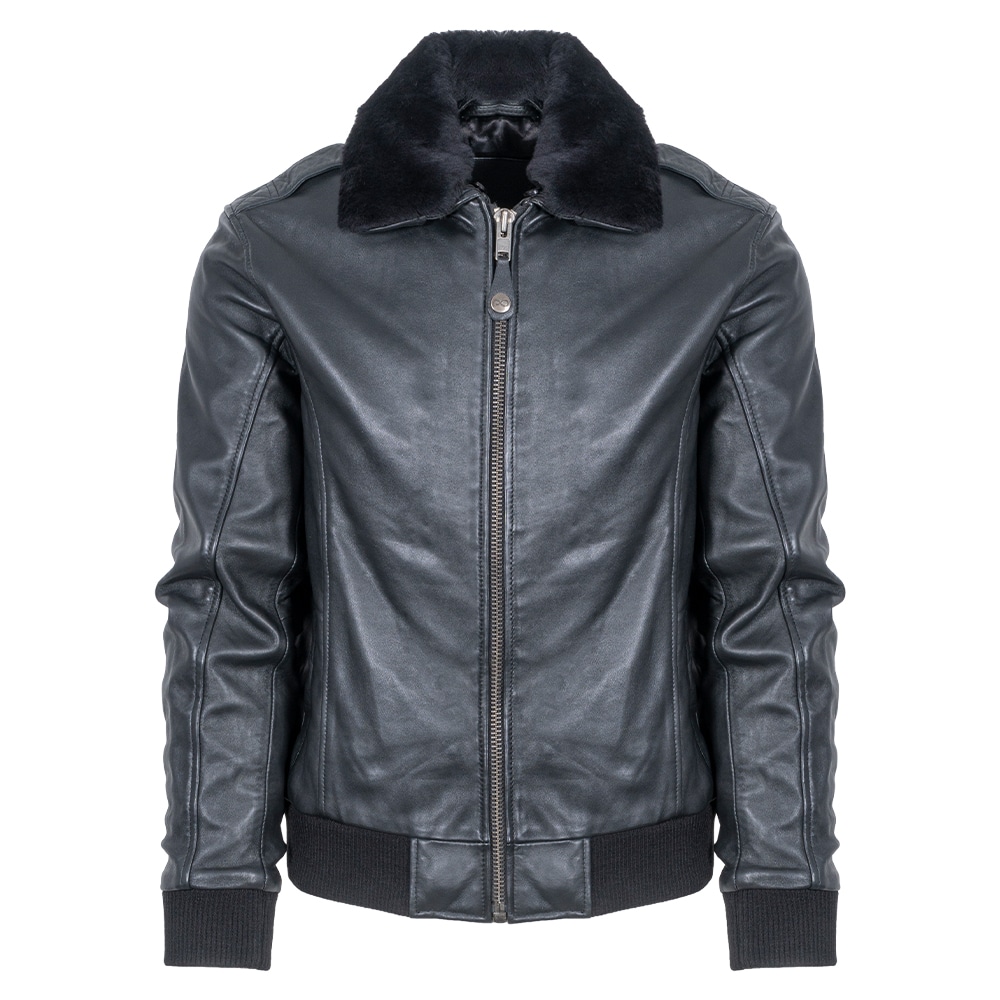 Prince Oliver Δερμάτινο Μαύρο Μπουφάν Aviator 100% Leather Jacket (Modern Fit) New Arrival