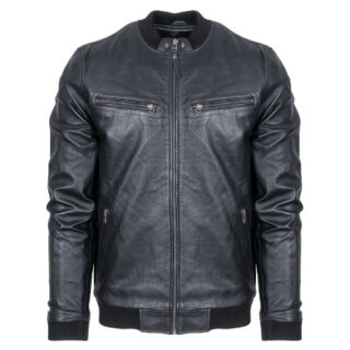 Outlet Prince Oliver Δερμάτινο Bomber Μαύρο 100% Leather Jacket (Modern Fit) 3