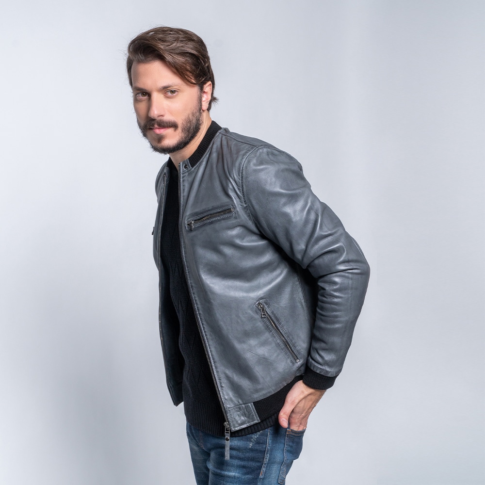 Leather online jacket gray