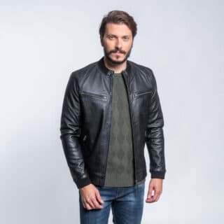Outlet Prince Oliver Δερμάτινο Bomber Μαύρο 100% Leather Jacket (Modern Fit)