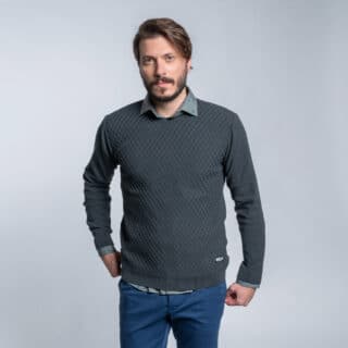Clothing Prince Oliver Olive Green Round Neck Sweater (Modern Fit)