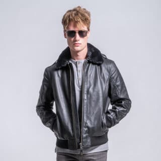 Men Prince Oliver Δερμάτινο Μαύρο Μπουφάν Aviator 100% Leather Jacket (Modern Fit)