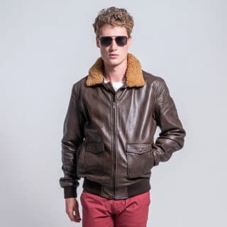 Μπουφάν Prince Oliver Δερμάτινο Μπουφάν Καφέ Aviator 100% Leather Jacket (Modern Fit)