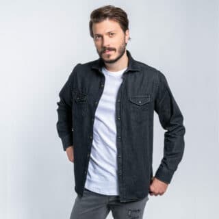 Jeans Prince Oliver Πουκάμισο Τζην Μαύρο 100% Cotton (Modern Fit)