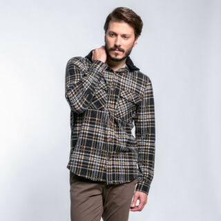 Men Πουκάμισο Καρό Flannel Μαύρο/Κίτρινο/Λευκό (Modern Fit) 100% Cotton