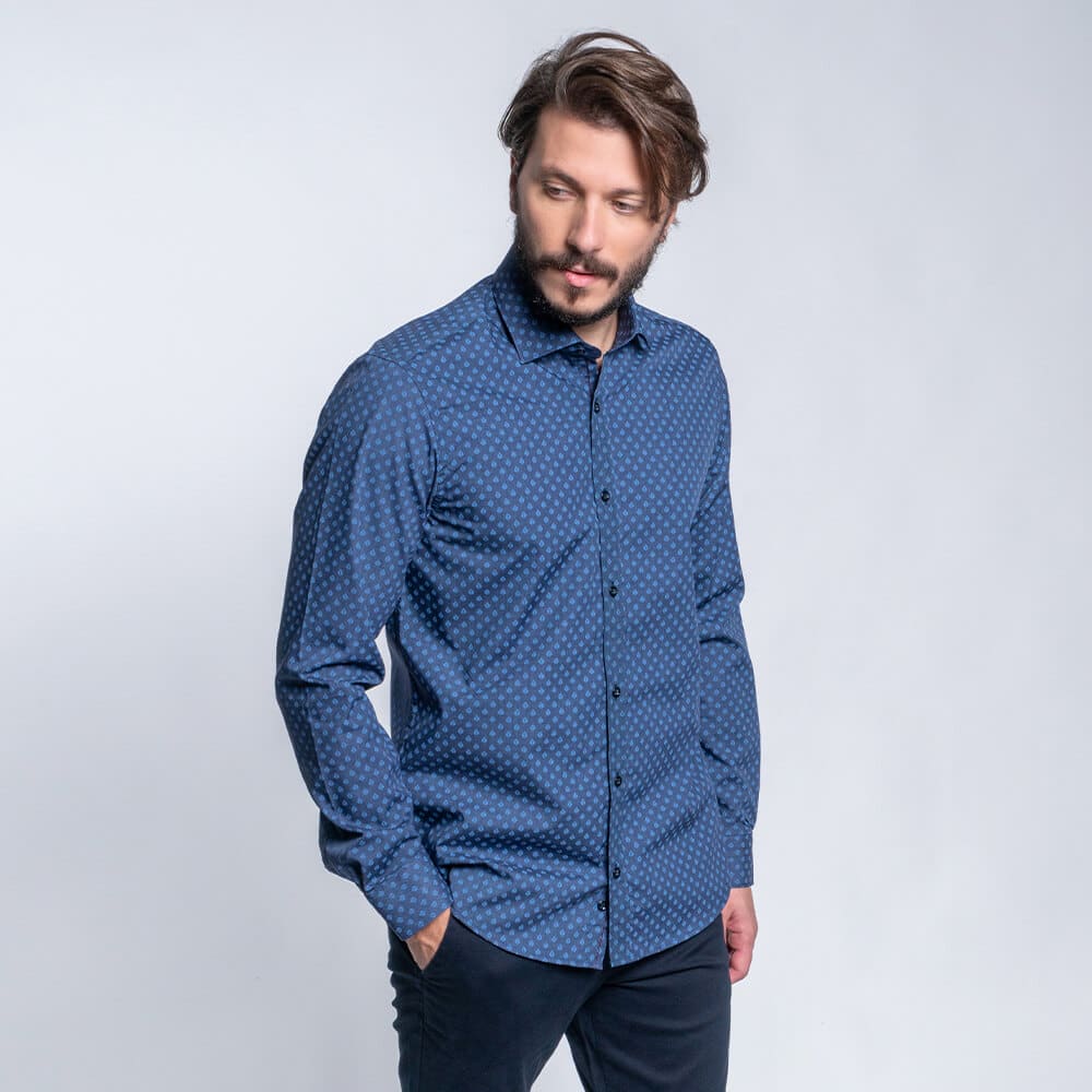 Clothing Prince Oliver Blue Shirt with Blue Micro Design (Modern Fit) 2