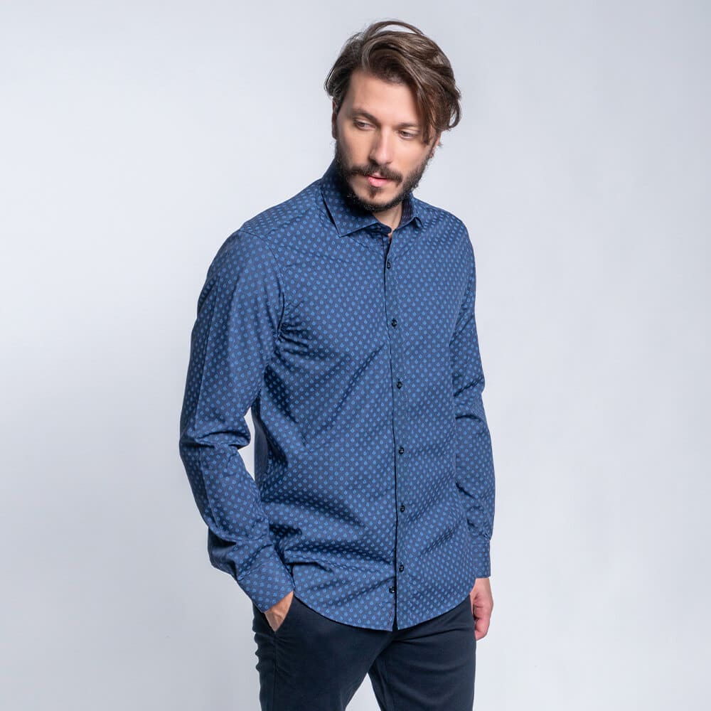 Prince Oliver Blue Shirt with Blue Micro Design (Modern Fit) - Prince ...