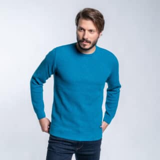 Clothing Prince Oliver Petrol Round Neck Sweater with Jacquard Knitting (Modern Fit)