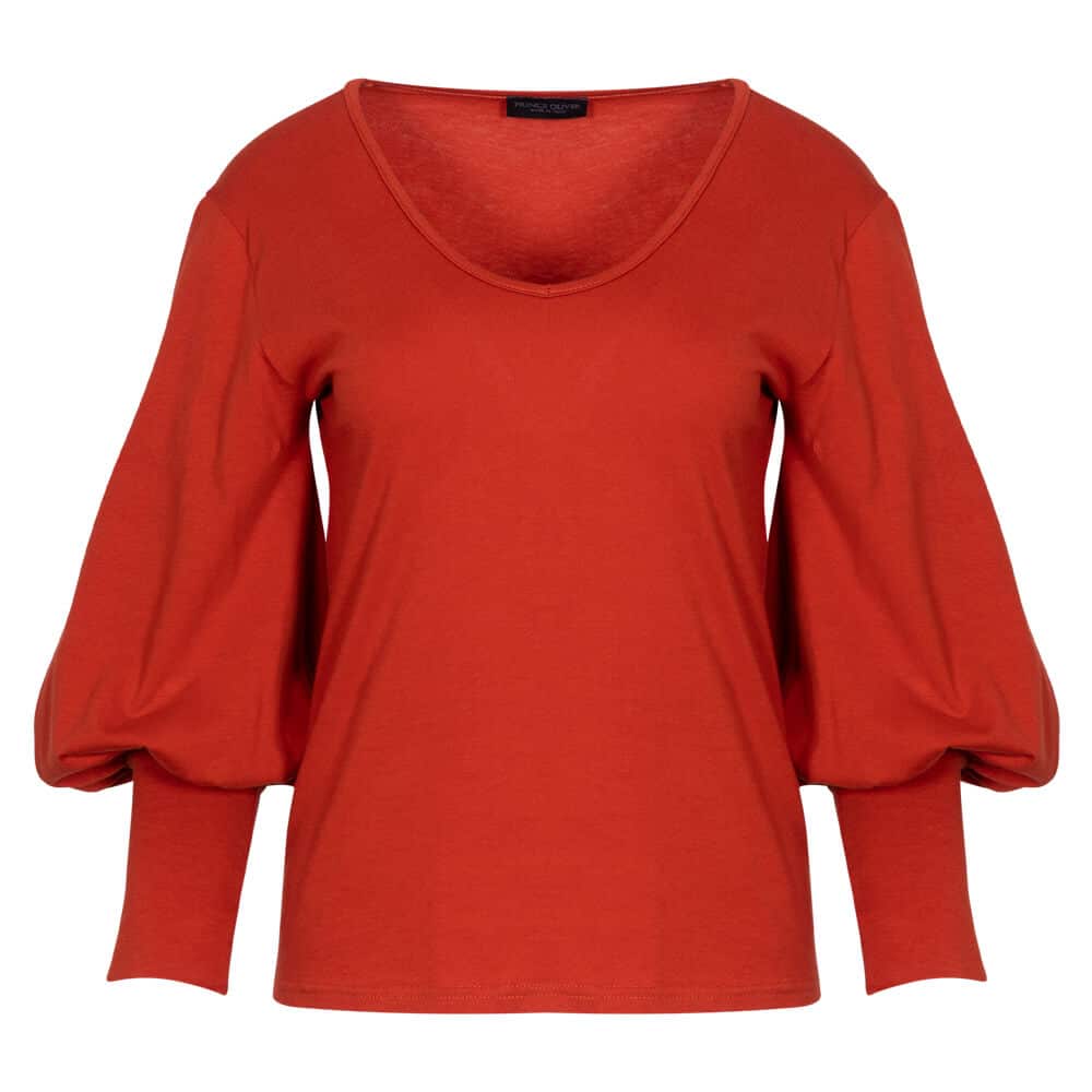 Women Γυναικεία Μπλούζα Πορτοκαλί με Φουσκωτά Μανίκια 100% Cotton 6