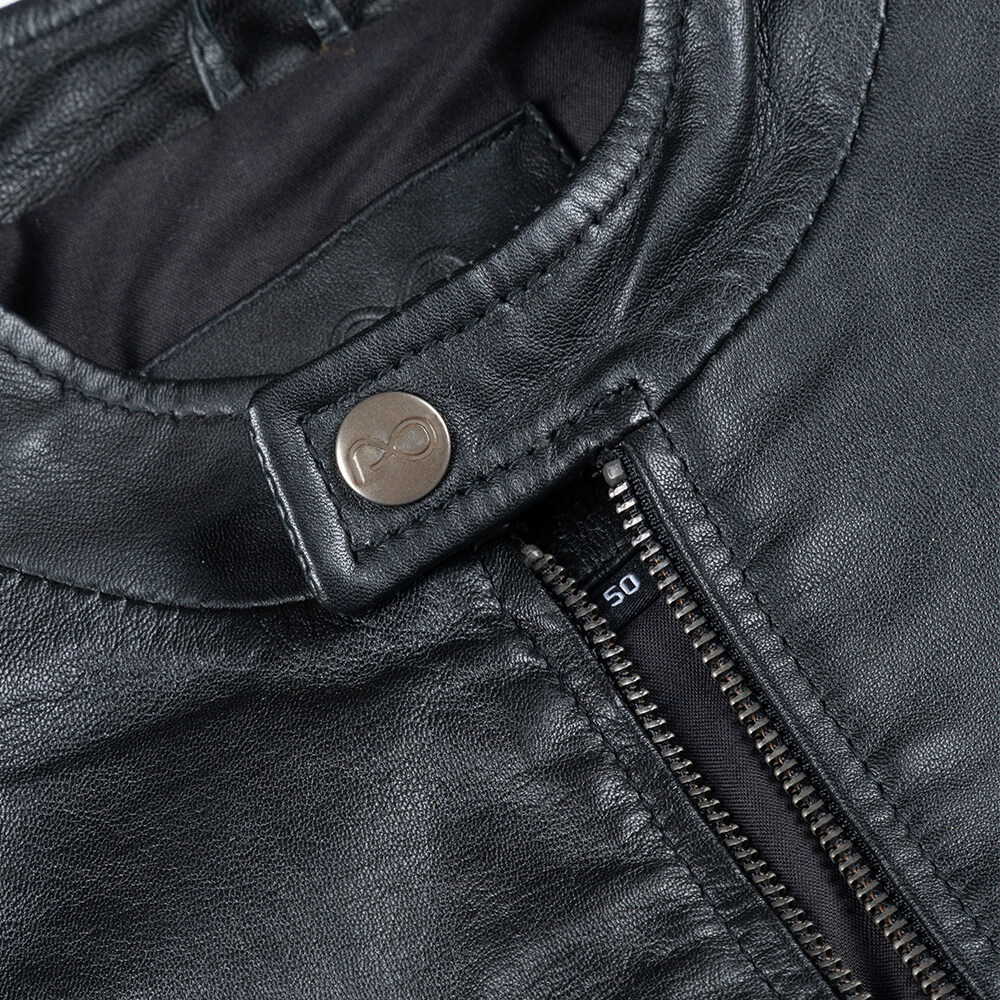 Men Prince Oliver Racer Jacket Μαύρο 100% Leather (Modern Fit) 7