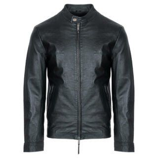 Men Prince Oliver Racer Jacket Μαύρο 100% Leather (Modern Fit)