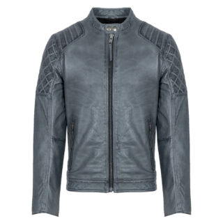 Men Prince Oliver Racer Jacket Γκρι 100% Leather (Modern Fit) 3
