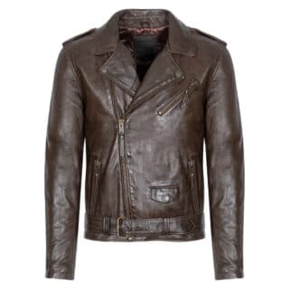 Men Prince Oliver Double Breasted Jacket Καφέ 100% Leather (Modern Fit) 14