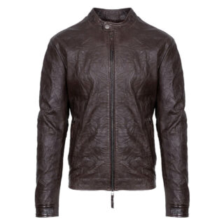 Men Prince Oliver Racer Jacket Καφέ 100% Leather (Modern Fit) 3