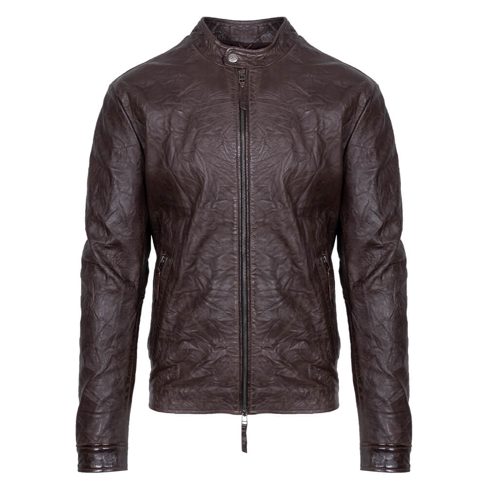 Men Prince Oliver Racer Jacket Καφέ 100% Leather (Modern Fit) 10