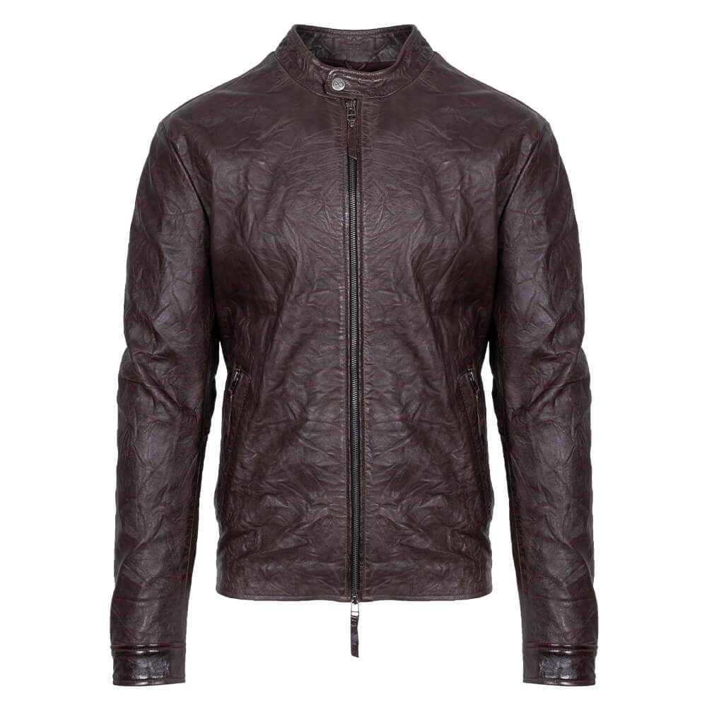 Prince Oliver Racer Jacket Καφέ 100% Leather (Modern Fit) New Arrival