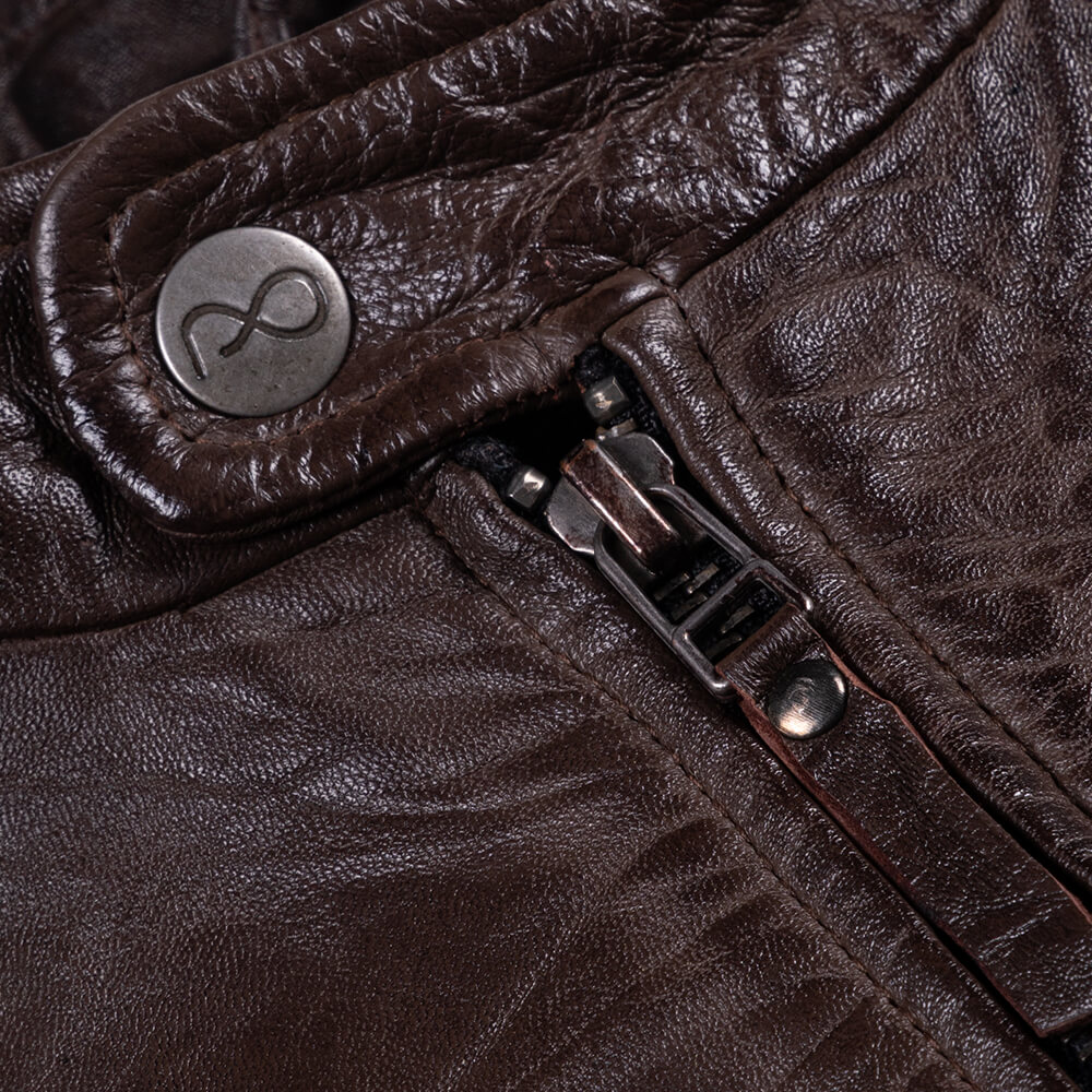 Men Prince Oliver Racer Jacket Καφέ 100% Leather (Modern Fit) 11