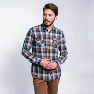 Clothing Prince Oliver Check Shirt Brown / Blue / White 100% Cotton (Modern Fit)